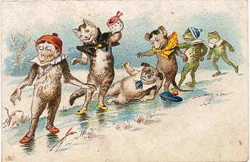 Featured is a scarce circa 1900 postcard image depicting a variety of dressed animals, including a monkey, cat, pug dog, mouse, and frogs.  The original postcard is for sale in The unltd.com Store.
